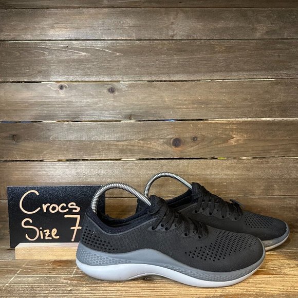 Womens Crocs Literide 360 Black Rubber‎ Mesh Casual Sneakers Shoes Size 7 M GUC - Picture 1 of 6